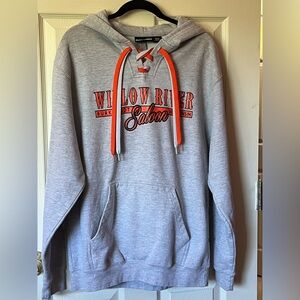 Men’s Gray Hooded Sweatshirt Pullover Sz M Willow River Saloon Burkhardt WI EUC
